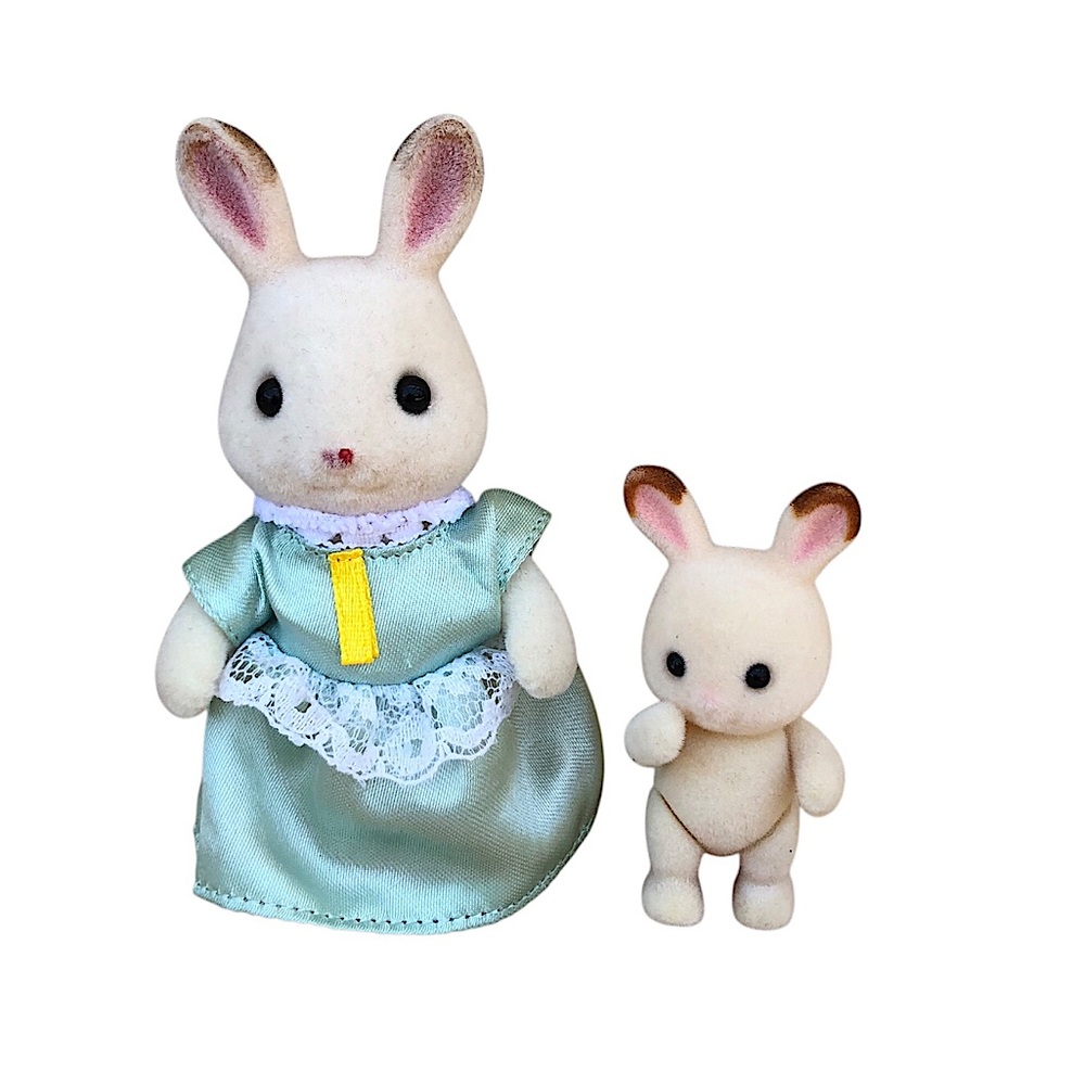 Calico Critters Sylvanian Chocolate Rabbit Mom & Baby Rabbit Doll House Figures